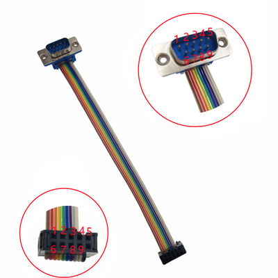 D Sub DB9 9 Pin Male To IDC 2.54mm 10Pin Multicolor Flat Ribbon Cable Assembly supplier