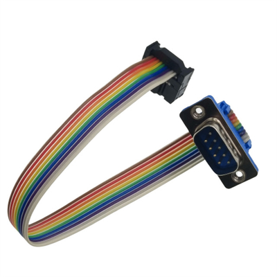 D Sub DB9 9 Pin Male To IDC 2.54mm 10Pin Multicolor Flat Ribbon Cable Assembly supplier