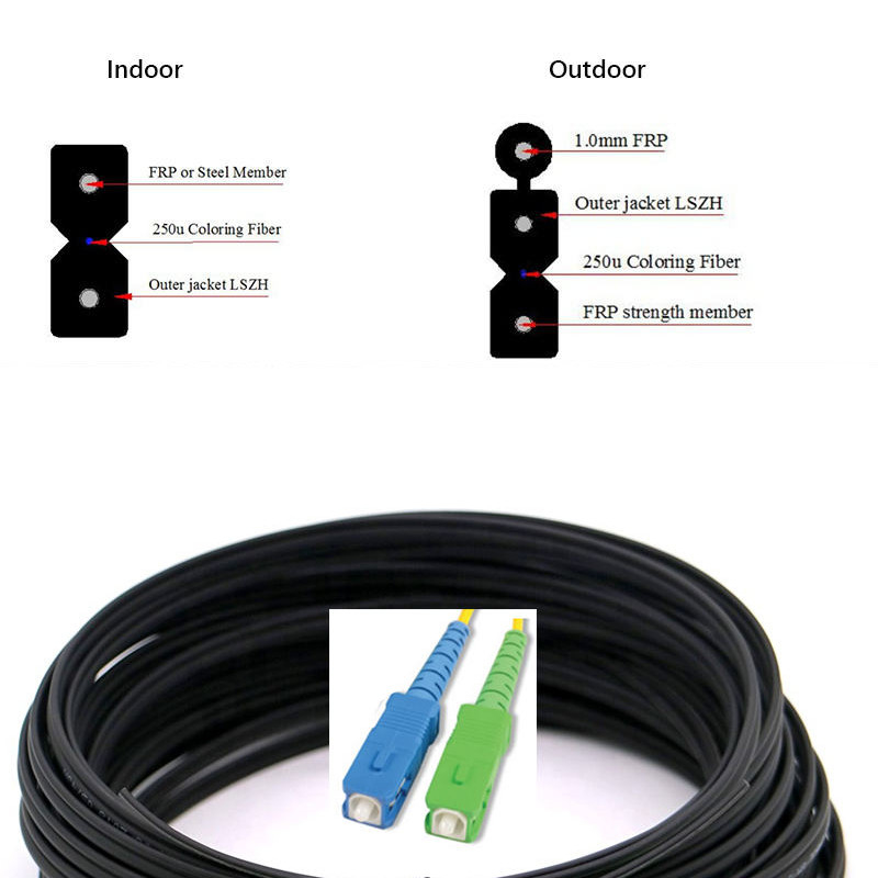 Ftth Flat Drop Cable Patch Cord G657a2 Single Mode With Connector Fiber Optic Sc / Apc 50m