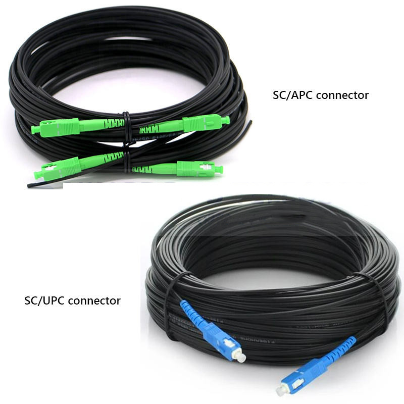 Ftth Flat Drop Cable Patch Cord G657a2 Single Mode With Connector Fiber Optic Sc / Apc 50m