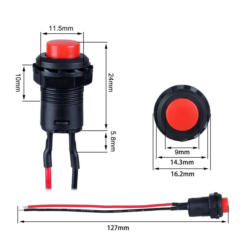 Wintai-Tech Push Button Horn Switch 12v Push Button Starter Switch 12mm Momentary Push Button Switch With Cable Assembly