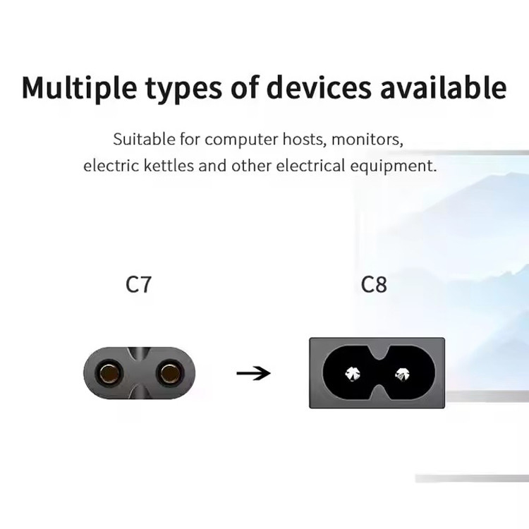 Good Quality Pure Copper 120V 18 Awg 2pin C7 Extension Line Spt-2 White AC Power Cord 5FT 2 Prong For Home Appliance Lap
