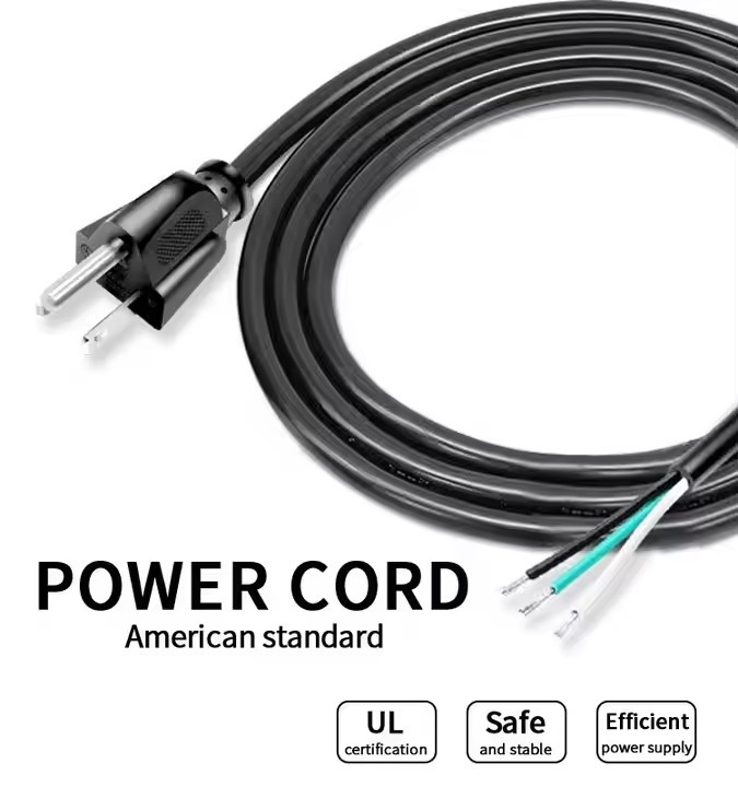 High Quality American Power Cord 3 Pin Black Pvc 3 Prong Pure Copper Spot 18awg 1.5meter 5ft Peeled And Tinned For Home