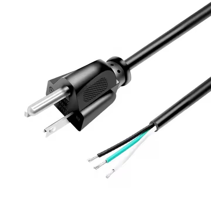 High Quality American Power Cord 3 Pin Black Pvc 3 Prong Pure Copper Spot 18awg 1.5meter 5ft Peeled And Tinned For Home