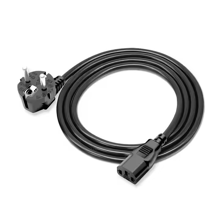 Black 3G Extension Line Cable AC Power Cord In Stock Copper IEC Europe EU Pure VDE CEE Pvc 0.75mm 1.5M Carton Box