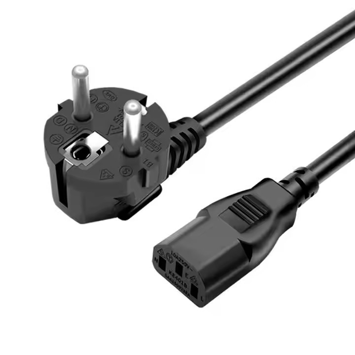 Black 3G Extension Line Cable AC Power Cord In Stock Copper IEC Europe EU Pure VDE CEE Pvc 0.75mm 1.5M Carton Box