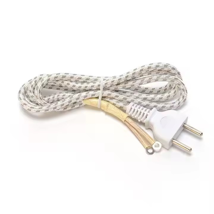 Hot Selling 2 Pin 220v 16a Braided Wire Power Cord Cable Led Lamp E27 Dc Copper Karachi power cord for Iron in Pakistan