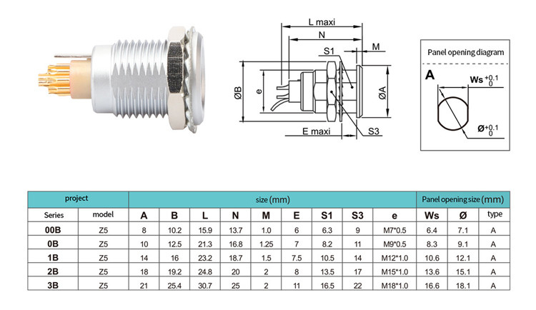 B Series Z5 14 pin With Grounding Pin Internal Fixation Push Pull Self Locking Connector