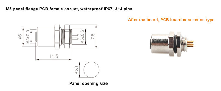 Factory M5 Code-A 4Pin Panel Flange PCB Female Socket Circular Connector IP67