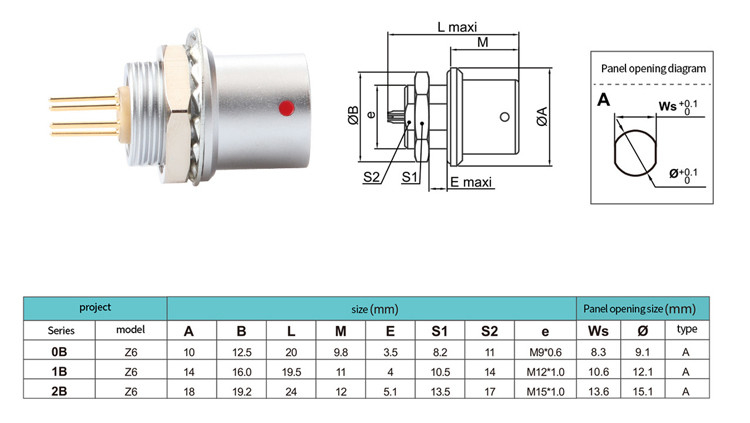 IP68 Push Pull Self Locking Industrial Control B Series Z6 6 Pin Female To 6 Pin Signal Sensor circular connector