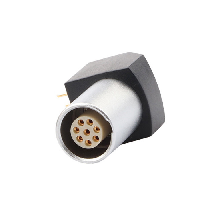 Indoor B Series Z11 8 Pin circular connector Angled Grounding Solder Fixed Socket 90° Angular Socket For Circuit Board