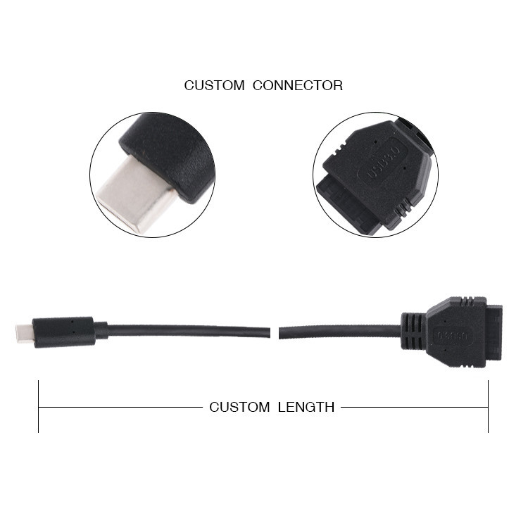 20P Female USB 3.0 Type-C to IDC Adapter Cable Internal Resistor Black PVC Wire OEM ODM