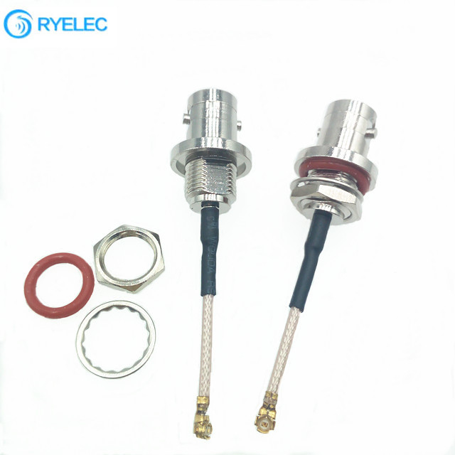 RF cable assembly waterproof  IP67  BNC  female rear blukhead to  IPX  UFL  RG178 sliver plated copper pigtail cable