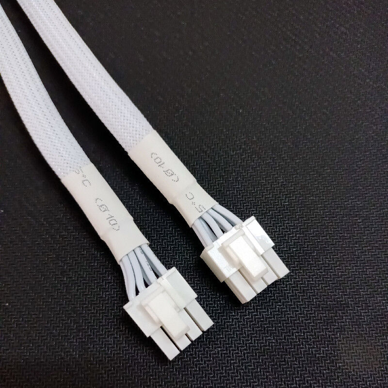 White Sleeved PCIe Power Cable Female to Dual 8P(6+2)pin Male GPU VGA Power Cable with 16AWG/18AWG and 20cm Length