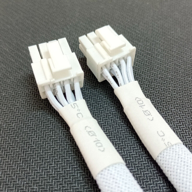 White Sleeved PCIe Power Cable Female to Dual 8P(6+2)pin Male GPU VGA Power Cable with 16AWG/18AWG and 20cm Length