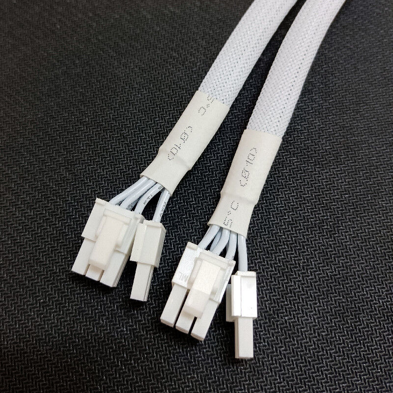White Sleeved PCIe Power Cable Female to Dual 8P(6+2)pin Male GPU VGA Power Cable with 16AWG/18AWG and 20cm Length
