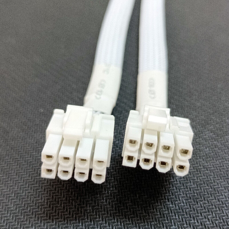 White Sleeved PCIe Power Cable Female to Dual 8P(6+2)pin Male GPU VGA Power Cable with 16AWG/18AWG and 20cm Length