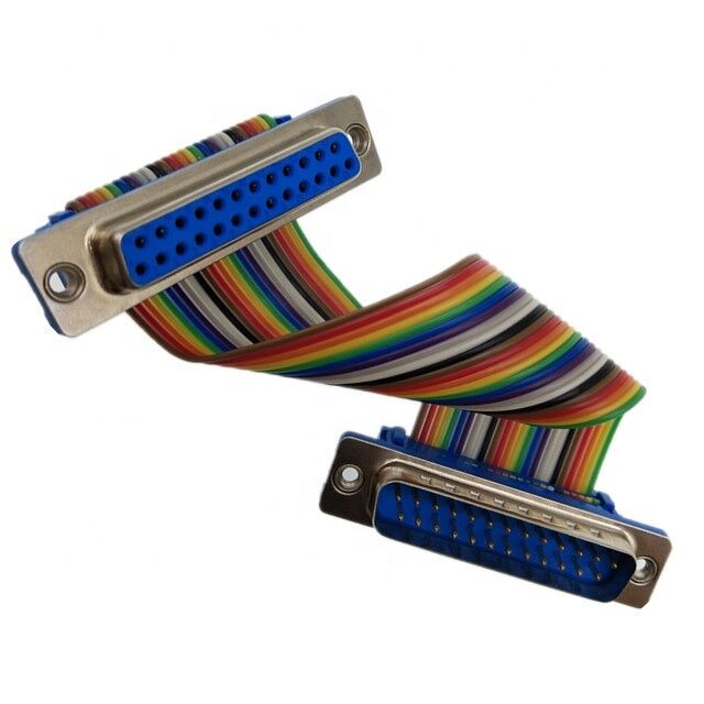 25 Pins Gold-Plated D-Sub Connector with Custom Length Flat Ribbon Cable and IDC Crimp Connector
