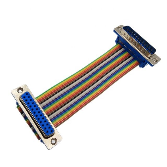 25 Pins Gold-Plated D-Sub Connector with Custom Length Flat Ribbon Cable and IDC Crimp Connector