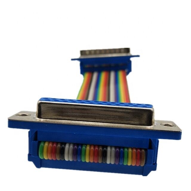 25 Pins Gold-Plated D-Sub Connector with Custom Length Flat Ribbon Cable and IDC Crimp Connector