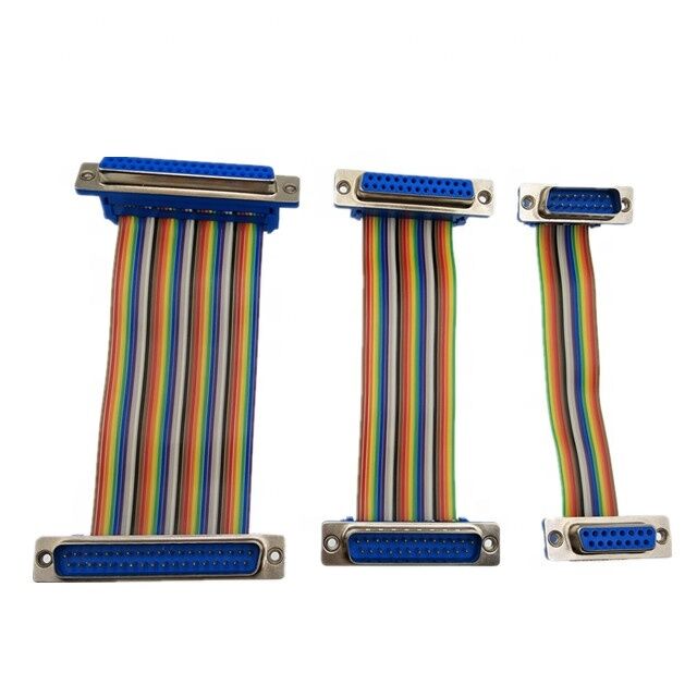25 Pins Gold-Plated D-Sub Connector with Custom Length Flat Ribbon Cable and IDC Crimp Connector