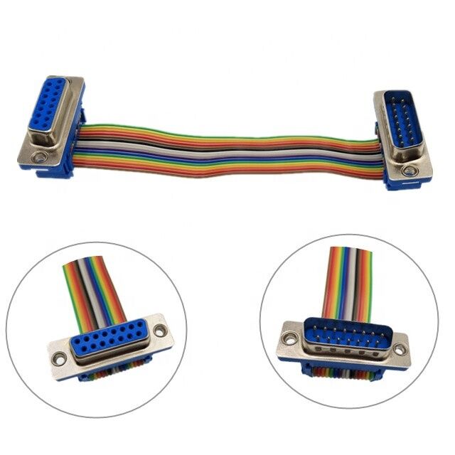 OEM ODM RS232 15Pin D-Sub Gold-plated Connector Flat Ribbon Cable Assembly with Customizable Length