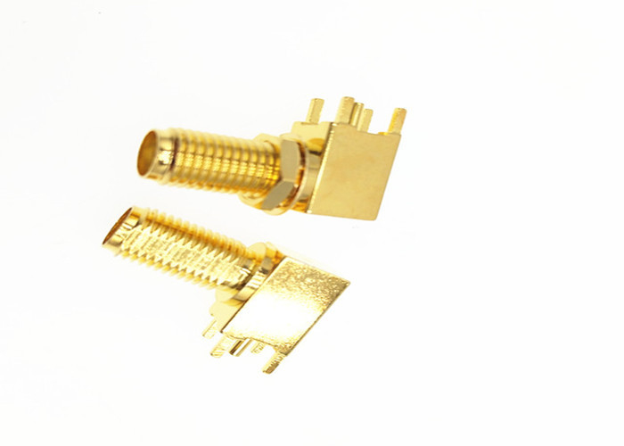 50 ohm rf  gold plated SMA female right angle board mount pcb antenna connector