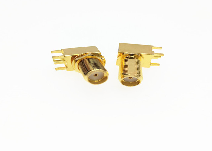 50 ohm rf  gold plated SMA female right angle board mount pcb antenna connector