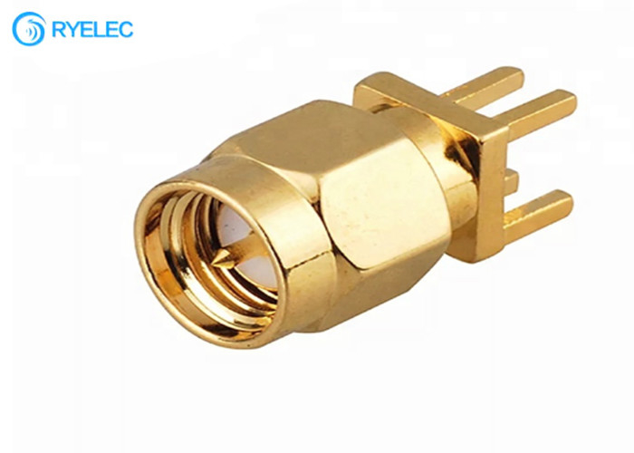 PCB Edge Mount RF Antenna Connector With Plated Nickel Straight SMA Male Plug