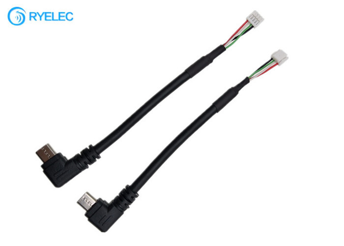 Custom 10cm Black Left Angle Micro USB Male to JST GH-04V-S Connector Power Cable