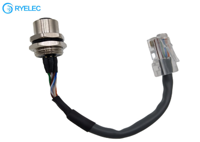 Custom M12 8 Pin Panel Mount Waterproof Female Connector To Rj45 Round Network Cable