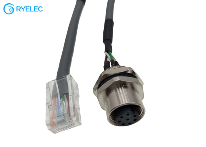 Custom M12 8 Pin Panel Mount Waterproof Female Connector To Rj45 Round Network Cable