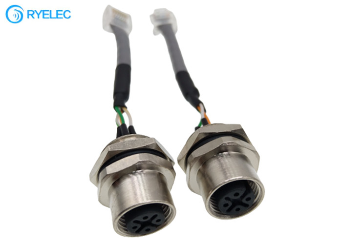 Custom M12 4 Pin Panel Mount Waterproof Female Connector To RJ45 Round Network Cable