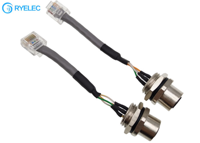 Custom M12 4 Pin Panel Mount Waterproof Female Connector To RJ45 Round Network Cable