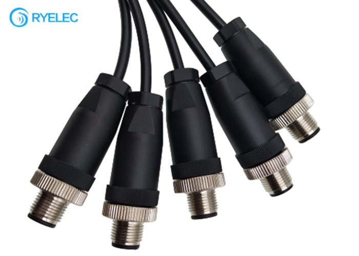 Tinned Plated 22-18 Ring Terminal To M12 4P Male Connector With 2464 22AWG Jacket Cable