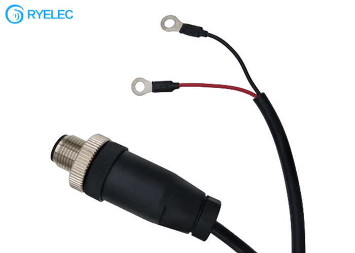 Tinned Plated 22-18 Ring Terminal To M12 4P Male Connector With 2464 22AWG Jacket Cable