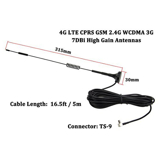 7dbi 4g LTE Helica  Spring GPS GSM Antenna Magnetic Base Crc9 For Signal Booster