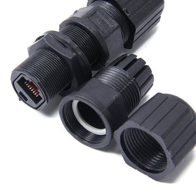 Black Waterproof Cat5e IP67 Front Panel Mounted Network Patch Cord