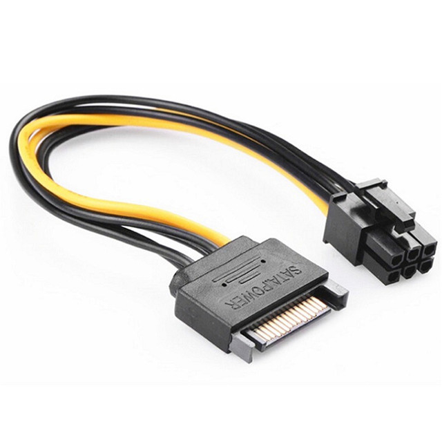 Graphics Card 6 Pin To 15 Pin Sata Power Cable UL1015 18AWG