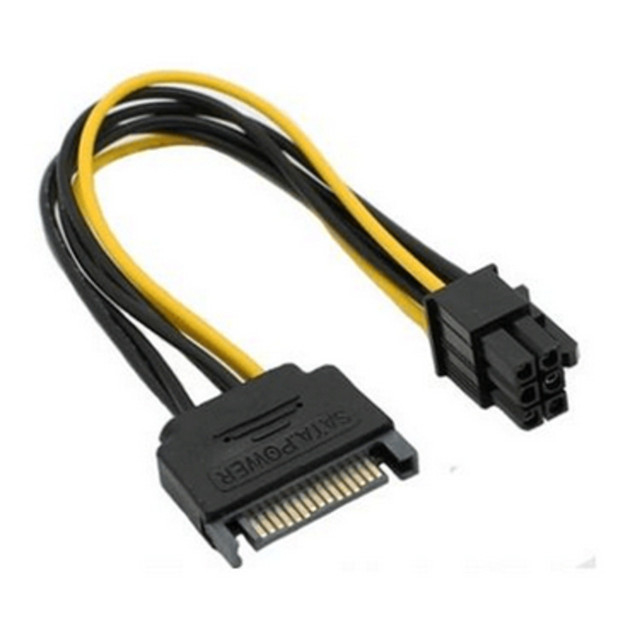 Graphics Card 6 Pin To 15 Pin Sata Power Cable UL1015 18AWG