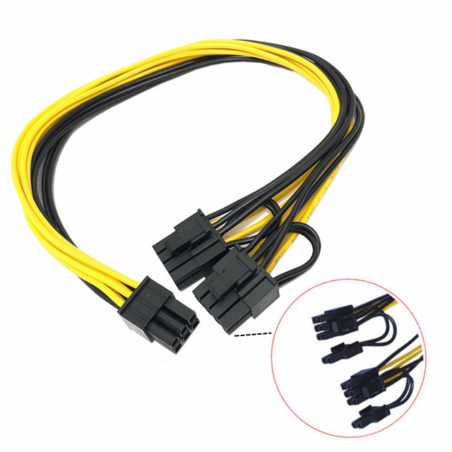 Pcie 6pin Male To Dual 8pin Male Gpu Power Cable Splitter 18awg 100MM 20CM