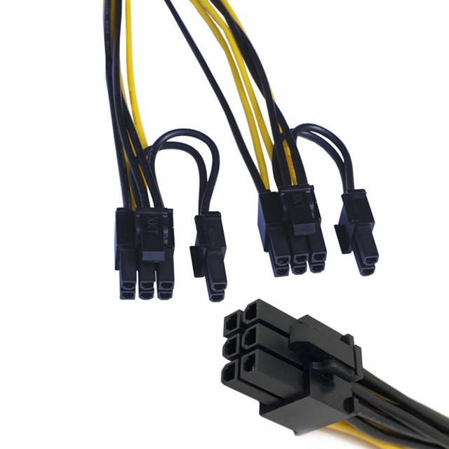 Pcie 6pin Male To Dual 8pin Male Gpu Power Cable Splitter 18awg 100MM 20CM