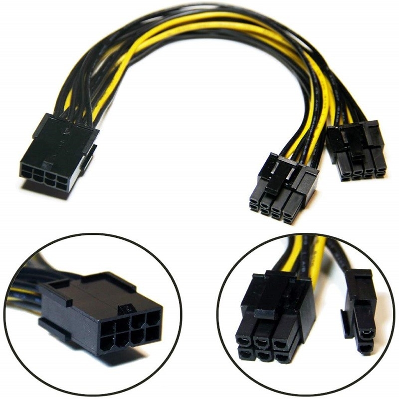 Pcie 8pin Female To Dual PciE 6 2pin Male Vga Splitter Power Converter Cable 18awg 20cm For Graphics Gpu Video Card