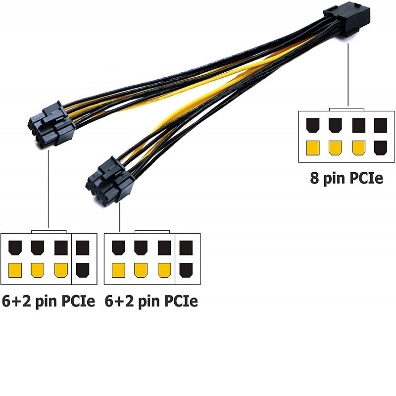 Pcie 8pin Female To Dual PciE 6 2pin Male Vga Splitter Power Converter Cable 18awg 20cm For Graphics Gpu Video Card
