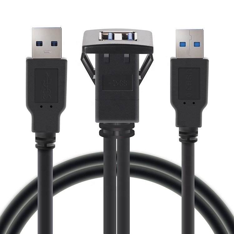 2M Dual Ports Square Usb 3.0 Panel Mount Usb Extension Cable With Buckle supplier