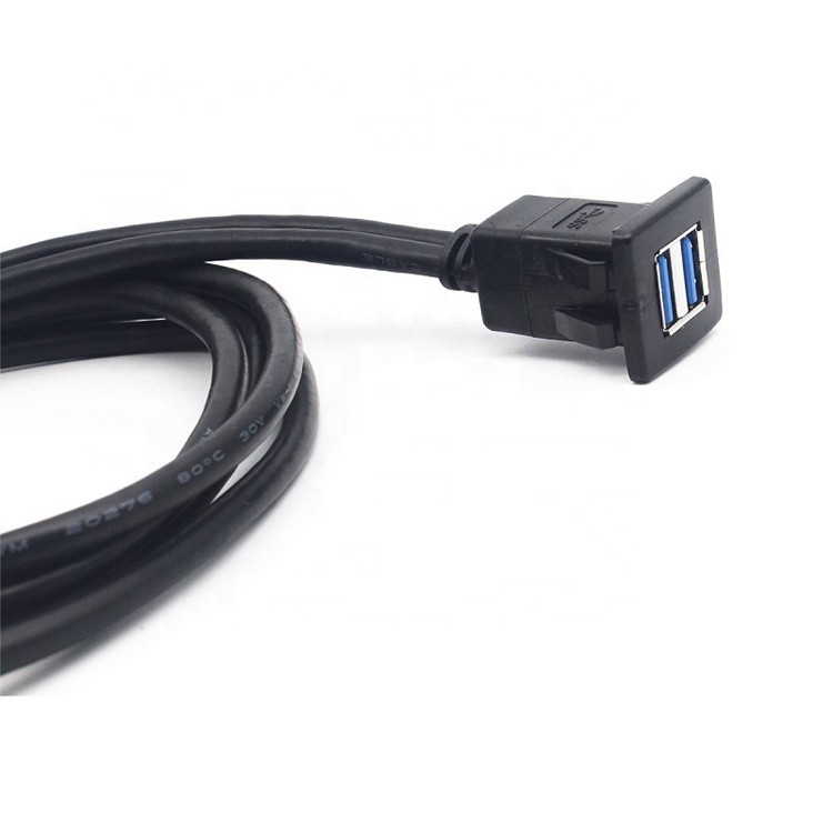 2M Dual Ports Square Usb 3.0 Panel Mount Usb Extension Cable With Buckle
